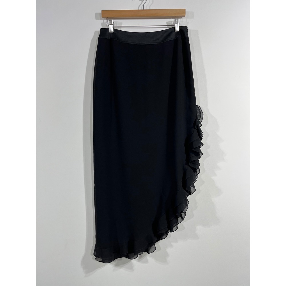 JS VTG Y2K Black Whimsigoth Ruffle Asymmetrical Maxi Skirt Size 10 Boho Witchy